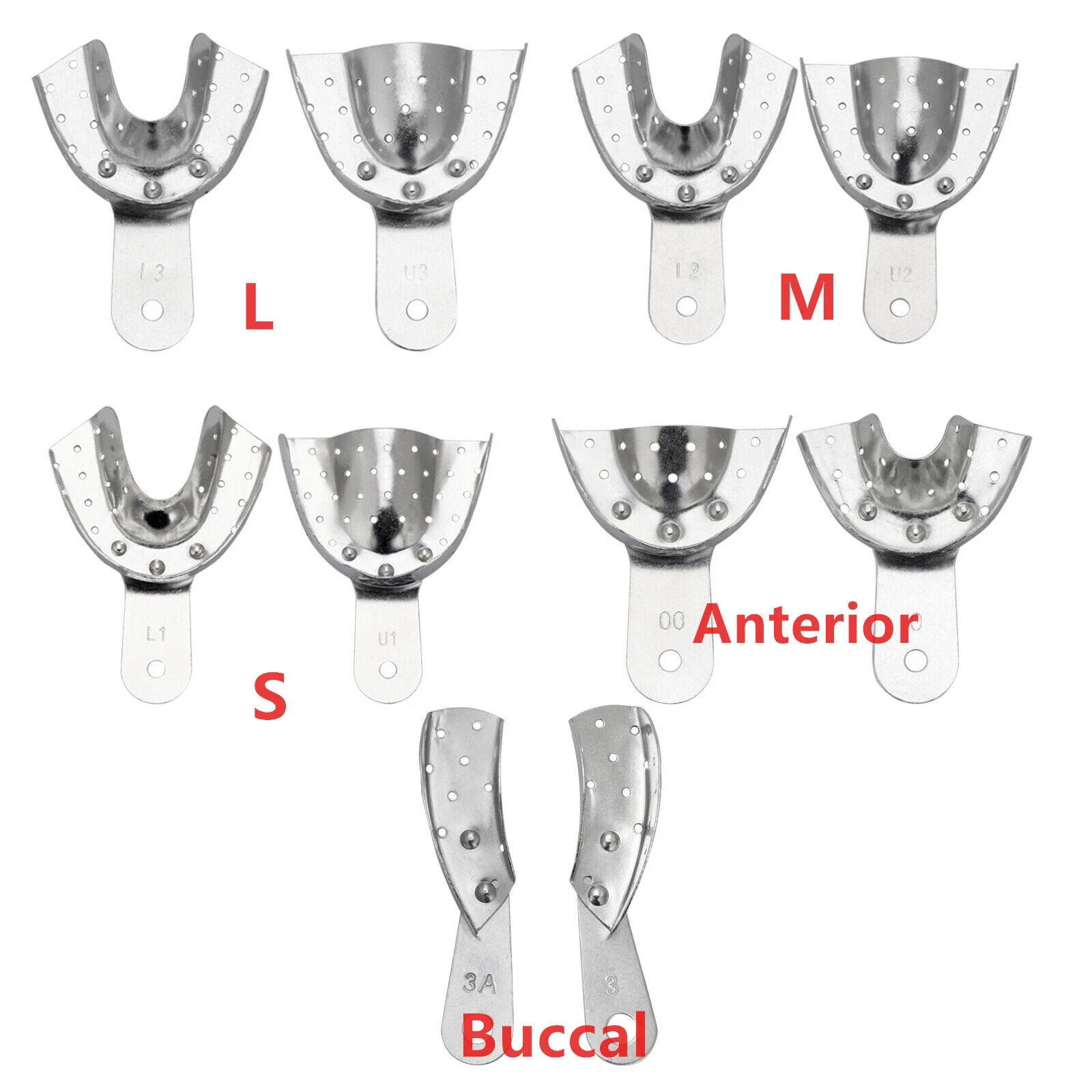 Dental Autoclavable Metal Aluminium Silver Impression Trays With/Without Holes