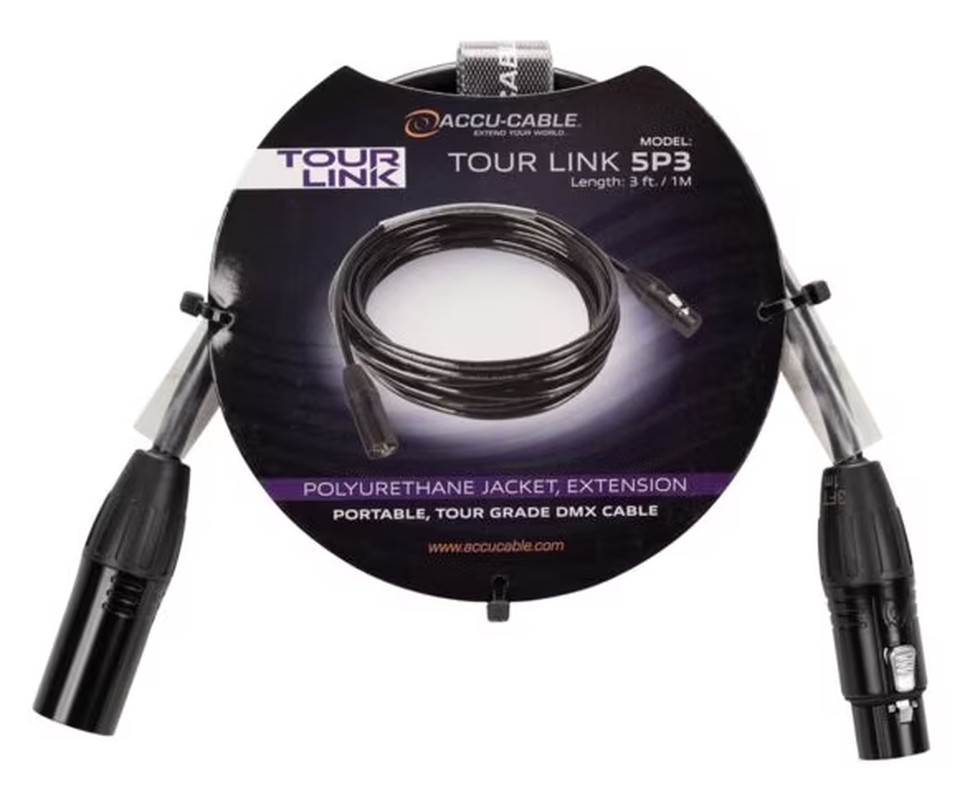 Accu-Cable TOUR LINK 5P3 3 Foot 5-Pin Male to Female DMX Lighting Cable ADJ
