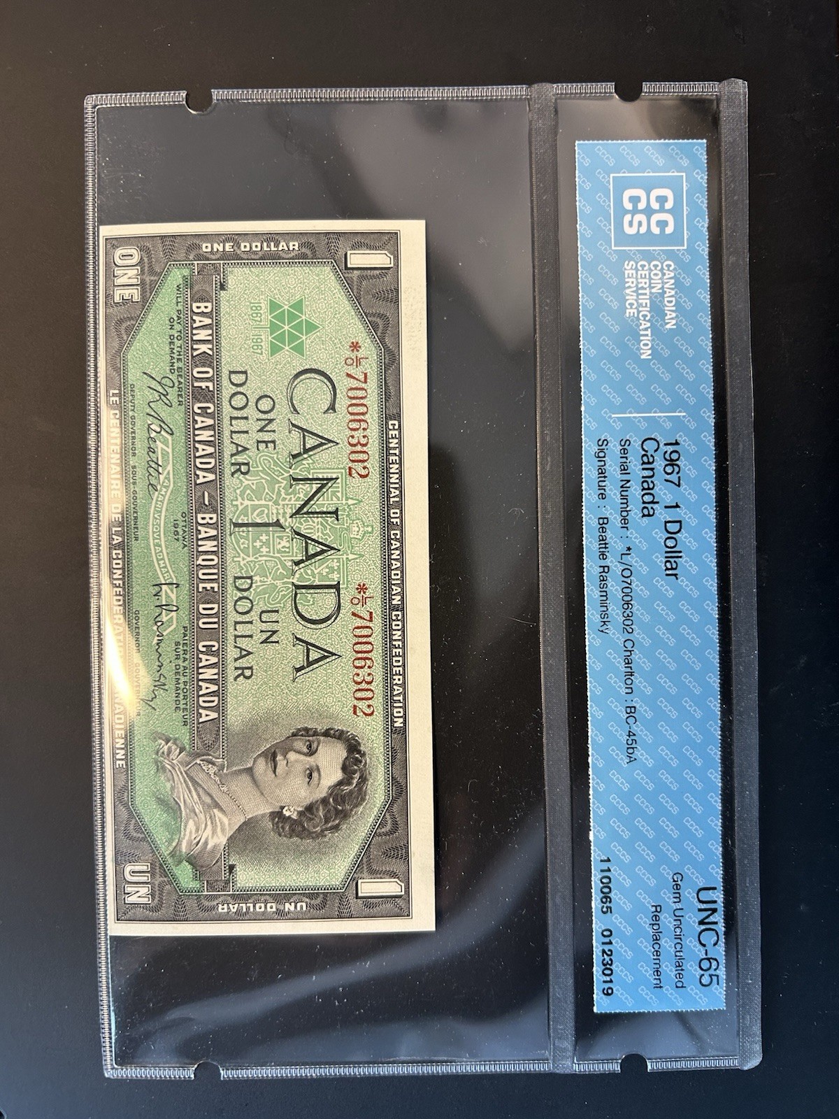1967 Bank Of Canada $1 *L/O Replacement BC-45bA CCCS UNC-65