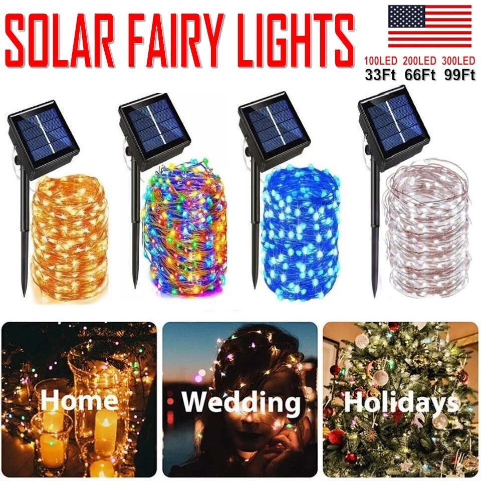 100-300 LED Solar String Fairy Lights Garden In/Outdoor Party Xmas Decor Lamp US
