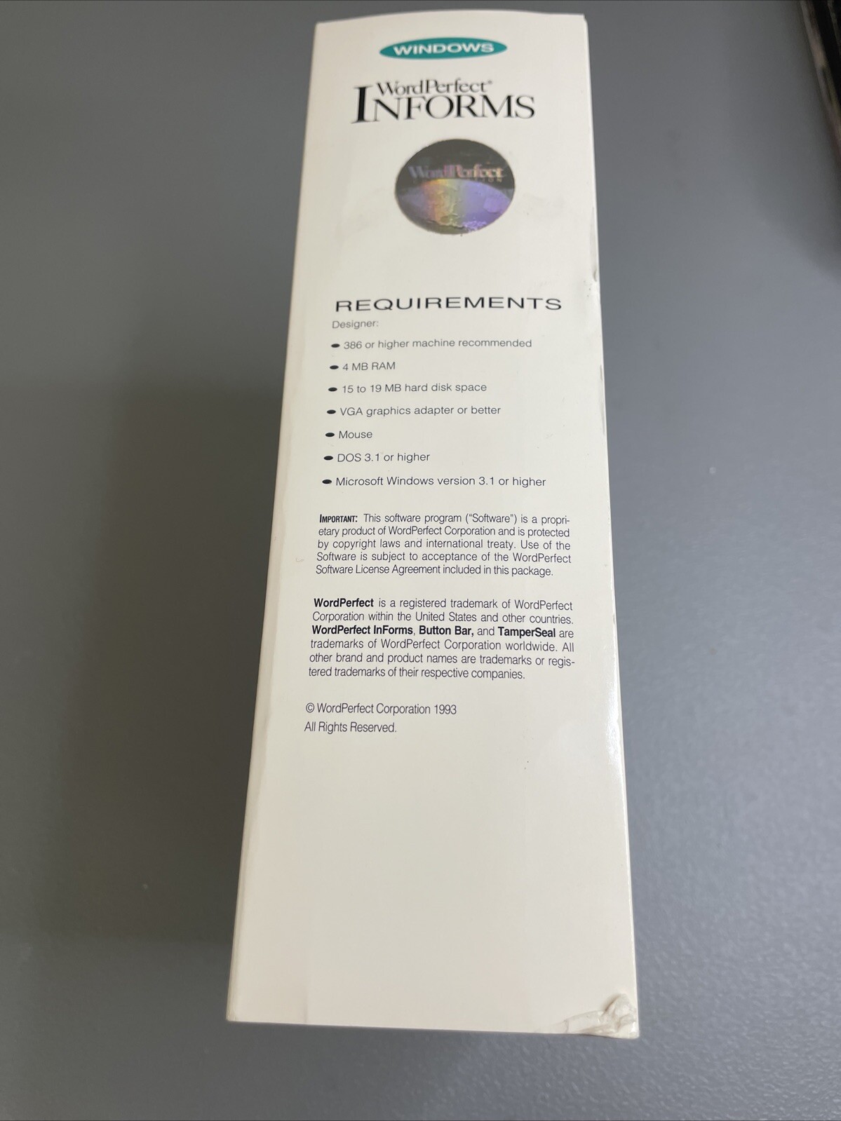 WordPerfect Informs Version 1.0 Windows Demo Eval Software BIG BOX New 1993 PC