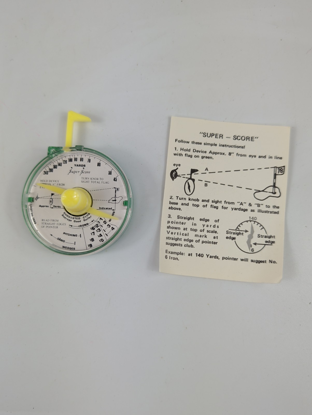 Vintage 1968 Super Score Golf Yardage Finder Rangefinder Accessory A & F Inc.
