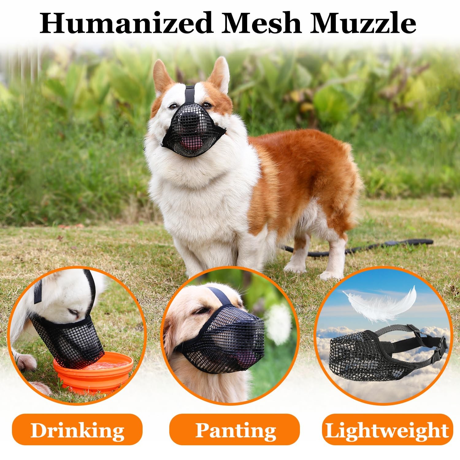 Dog Muzzle Soft Mesh Small Medium Large Dogs Breathable Mouth Guard Grey L