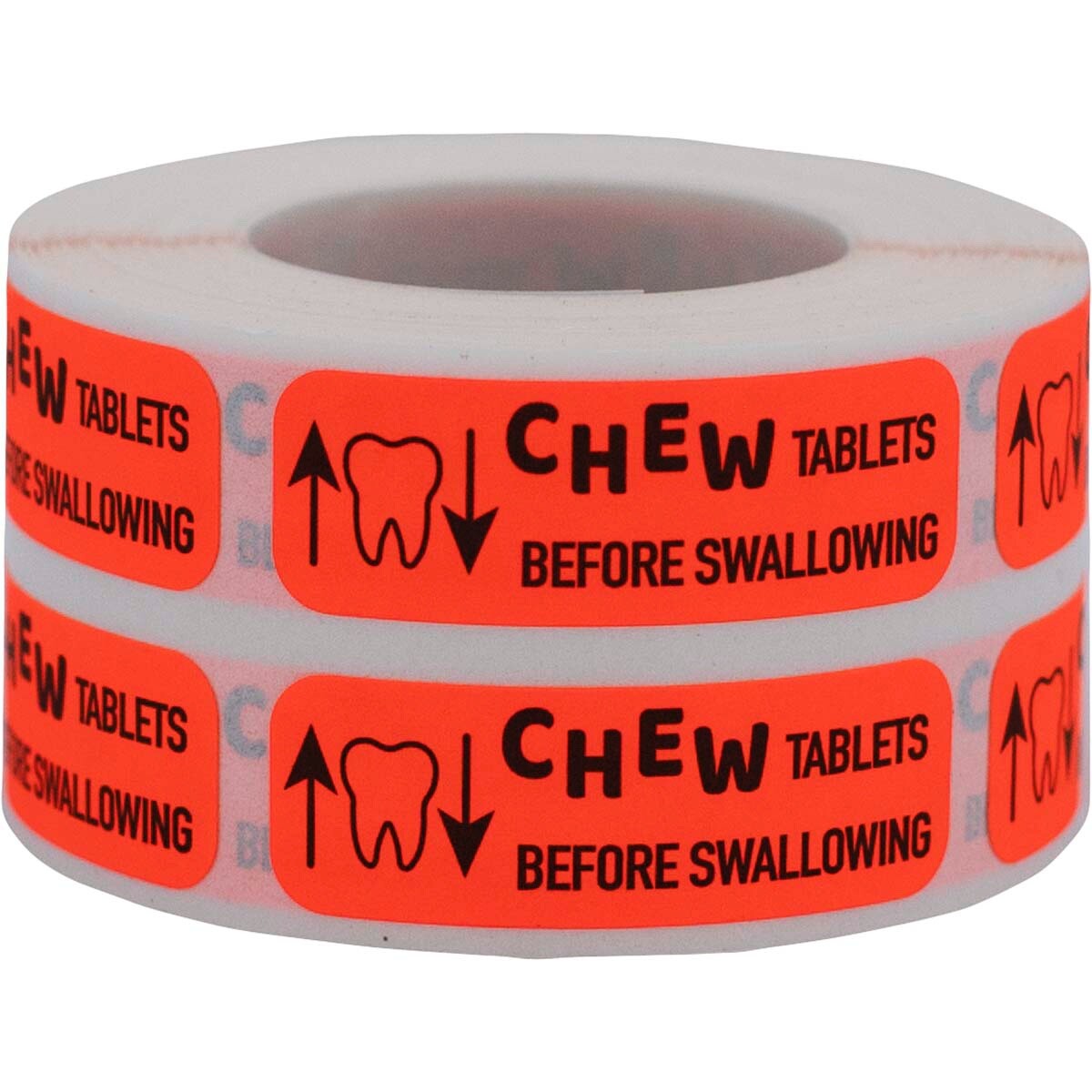 Chew Tablets Before Swallowing Labels | 0.5″ x 1.5″ - 500 Pack