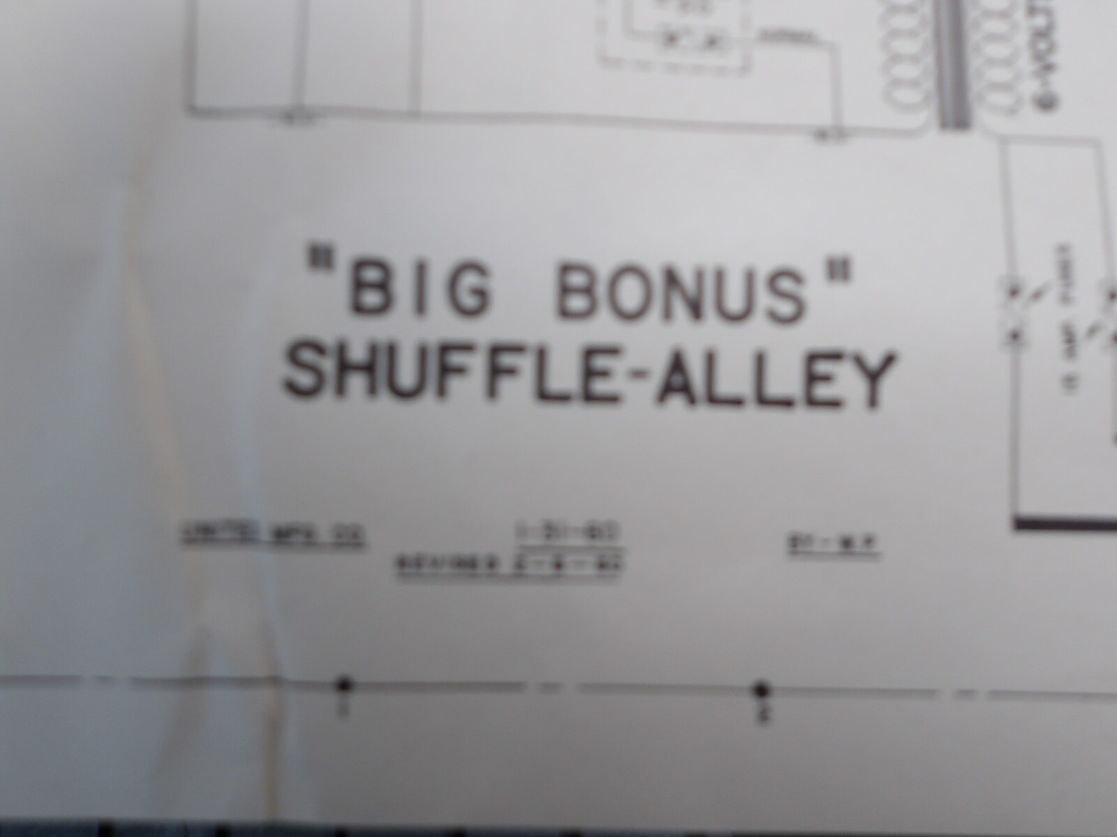 United: Big Bonus Shuffle Alley  - Schematic + MORE - NOS