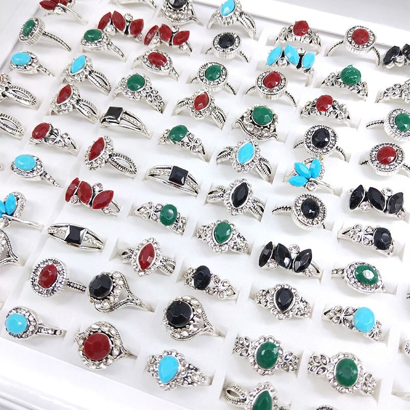 Wholesale 100pcs Zircon Rings for Men Women Gifts Party Wedding Retro Jewellery