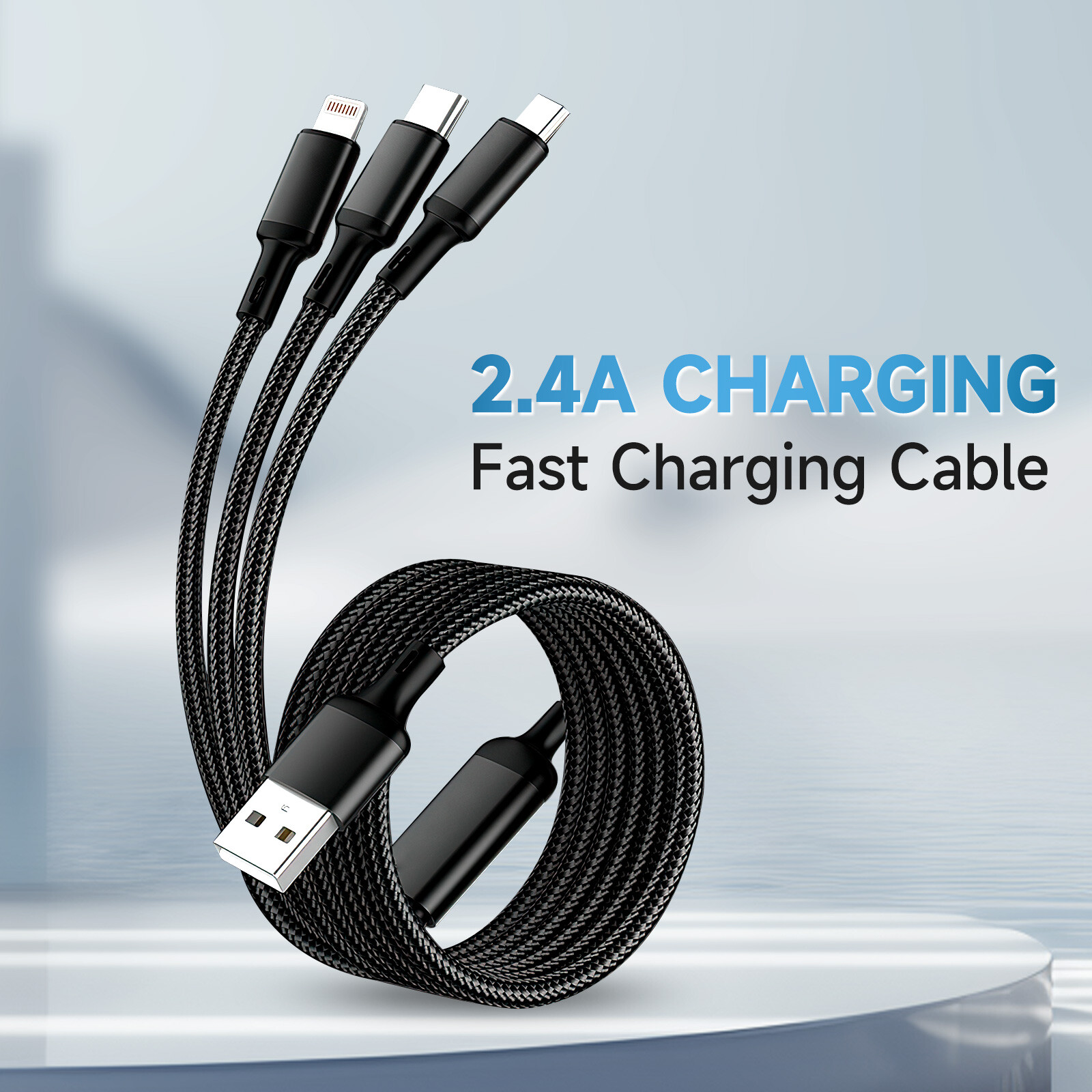 For iPhone Samsung Multiple USB Cable Charging Cord with Type C 3 in 1