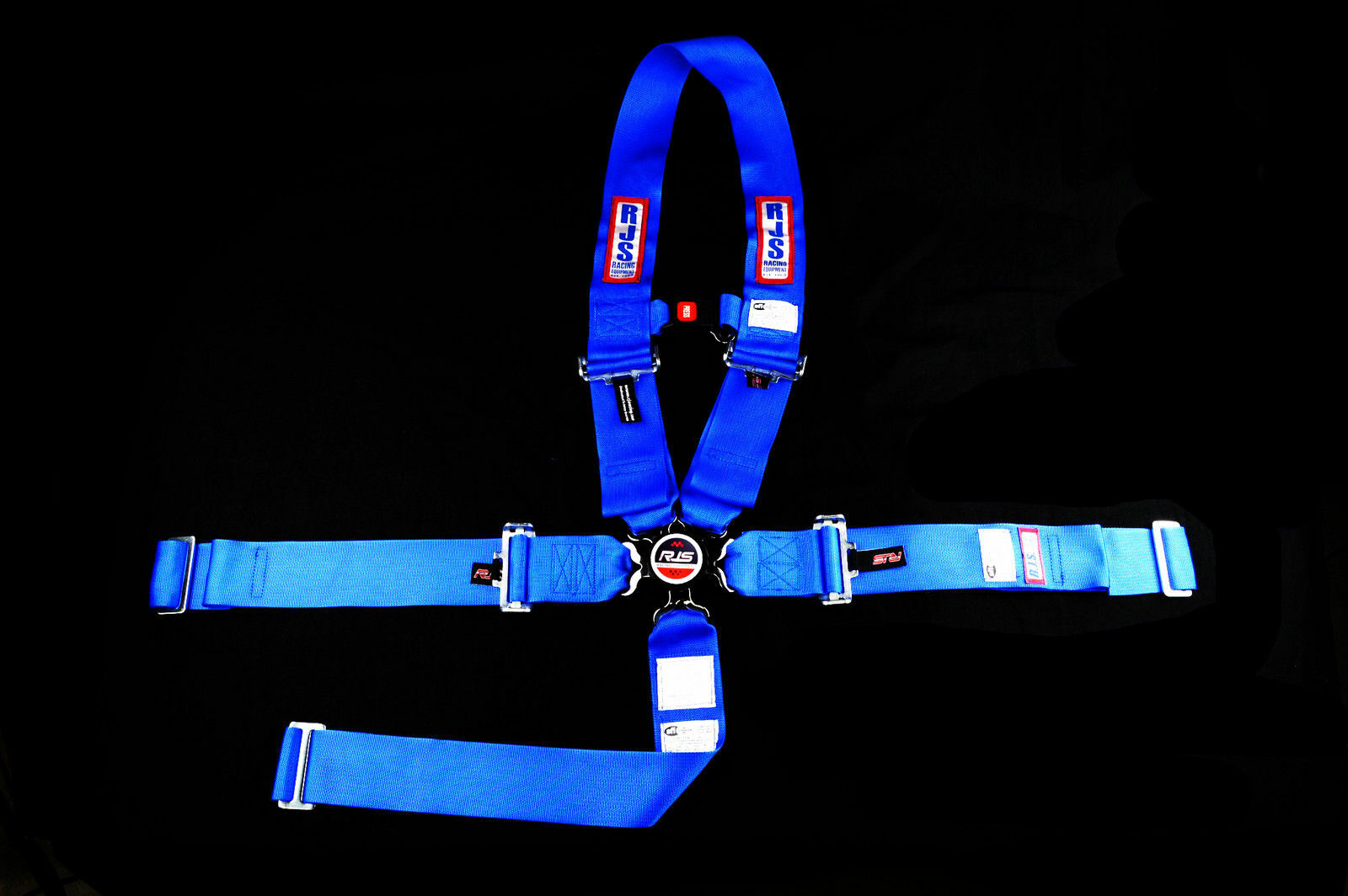 RJS SFI 16.1 5PT CAM LOCK U WRAP ROLL BAR MOUNT BELT STERNUM STRAP BLUE