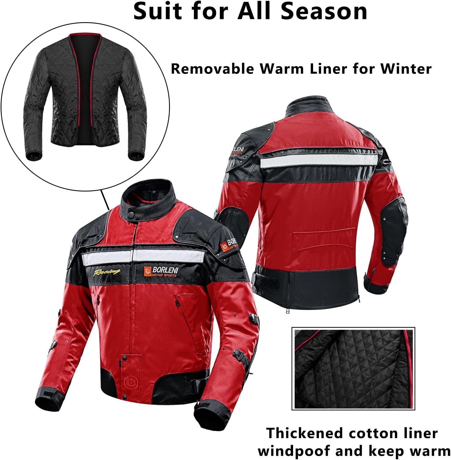 BORLENI XL Motorcycle Riding Jacket Windproof Full-Body Protective Armor Gear
