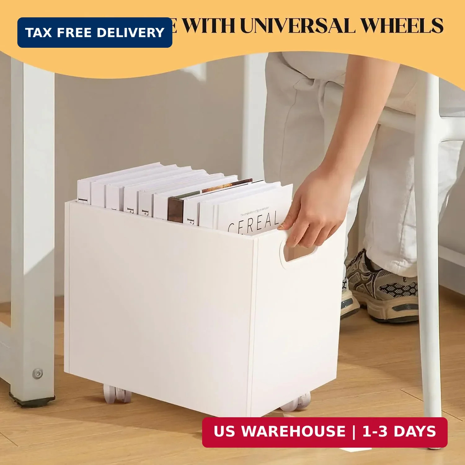 File Box Rolling File Organizer with Wheels Stackable Storage File Boxes Portabl