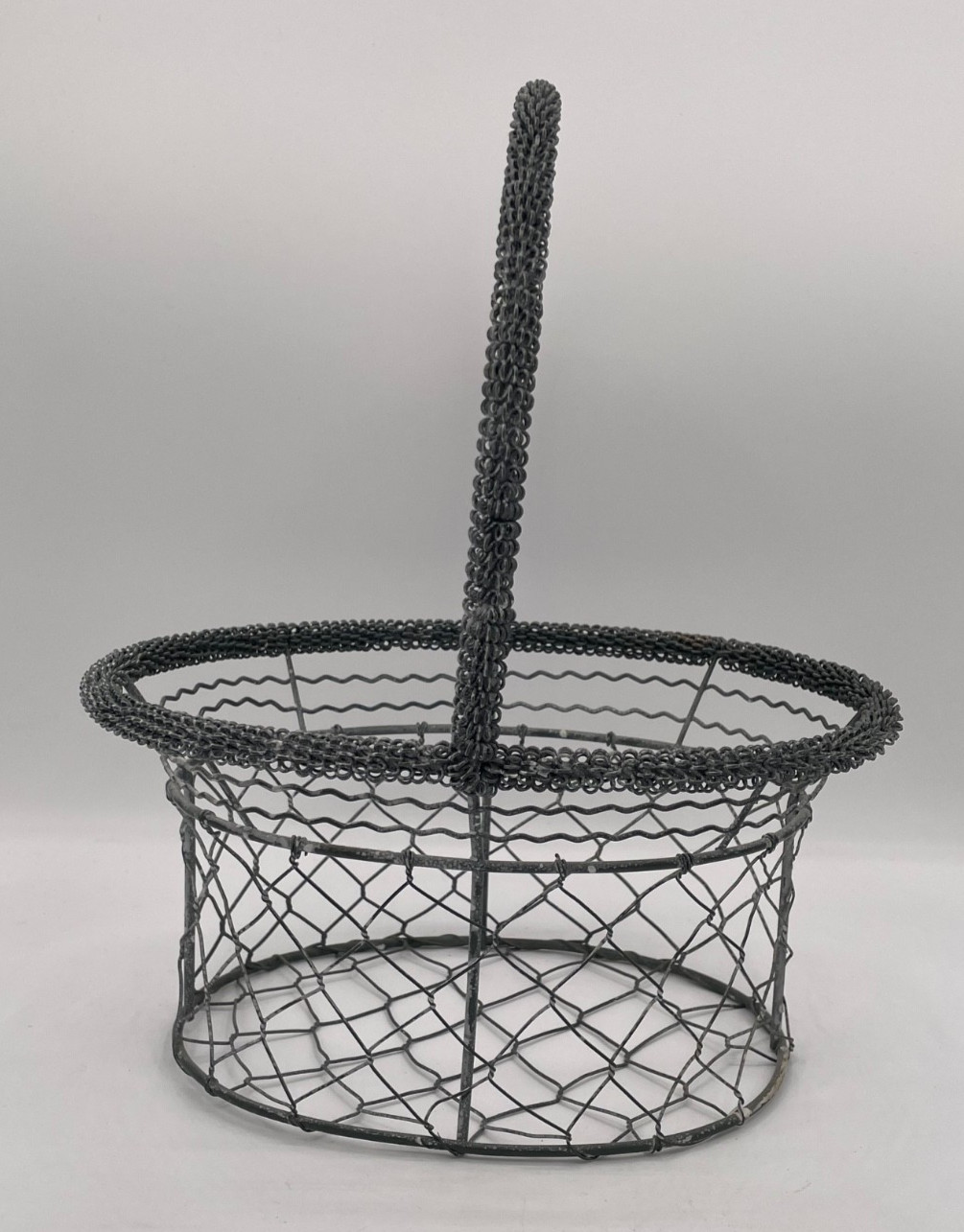 Silver, White Wash Flecks, Wire Egg Basket with Handle