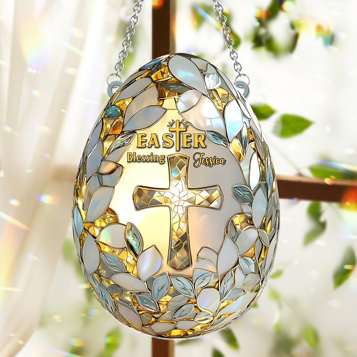 Personalized Easter Blessing Acrylic Suncatcher Faux Stained Glass Suncatcher