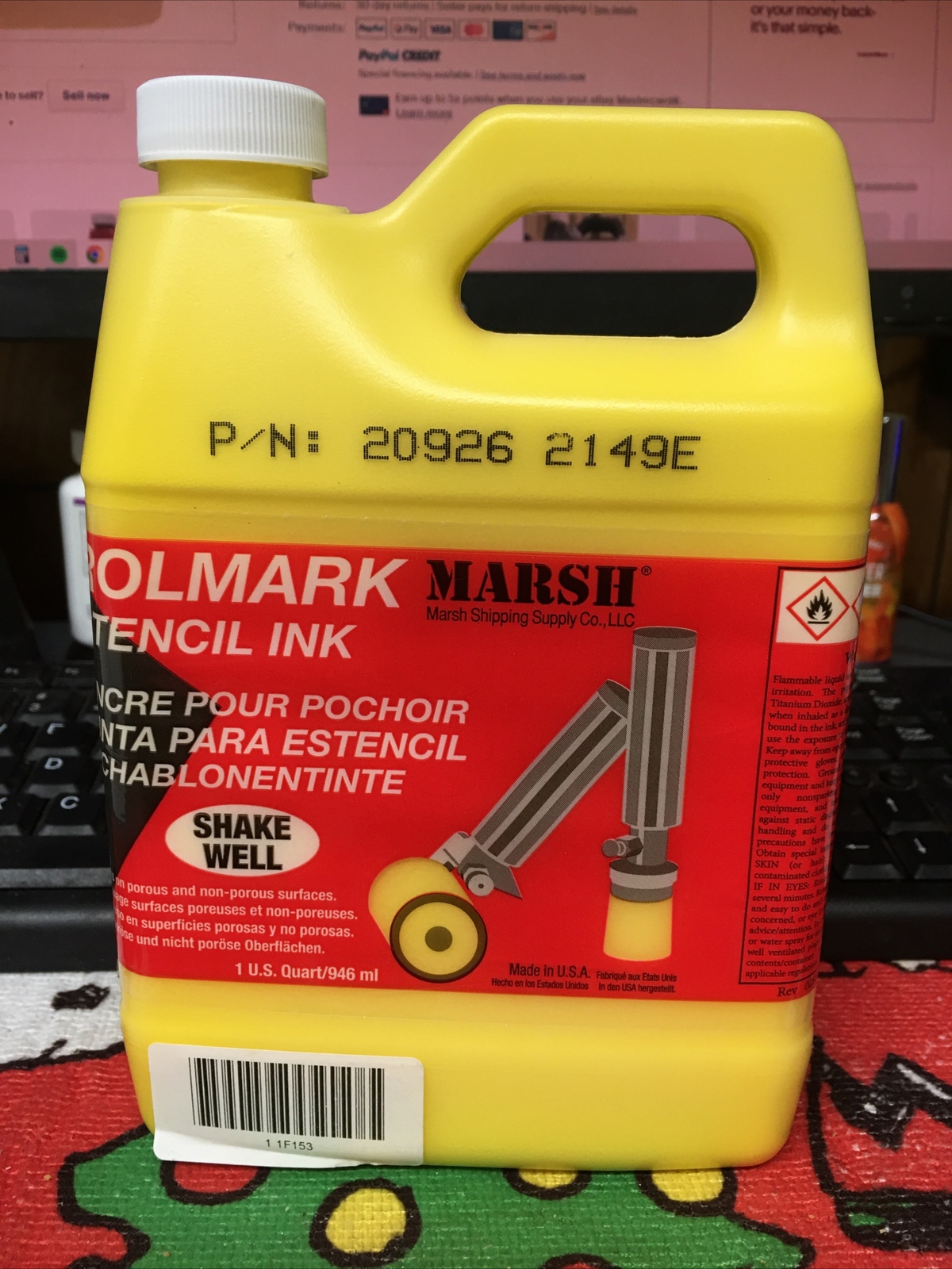 MARSH 20926 Stencil Ink, Yellow, 1 qt. 👀 GR8 BUY