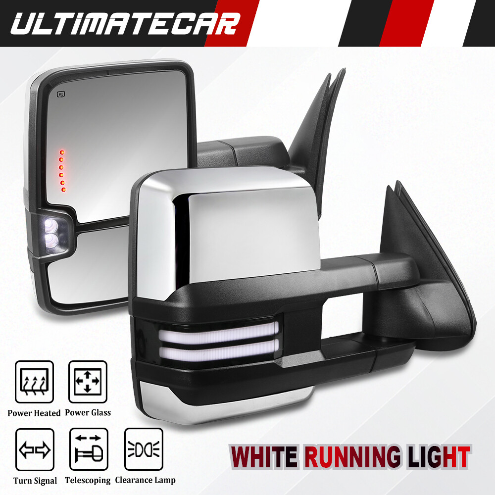 Chrome Power Heated Signal Tow Mirrors For 14-18 Chevy Silverado GMC Sierra 1500