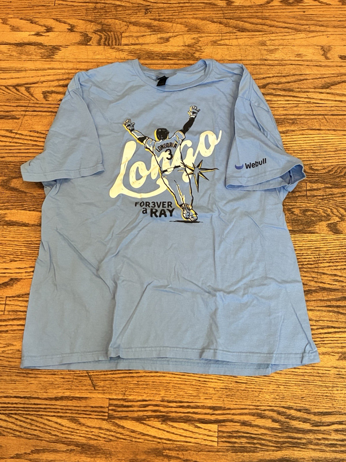 NWT Evan Longoria SGA “Forever a Ray” 6/7/2025 Retirement Sz XL Blue T-shirt