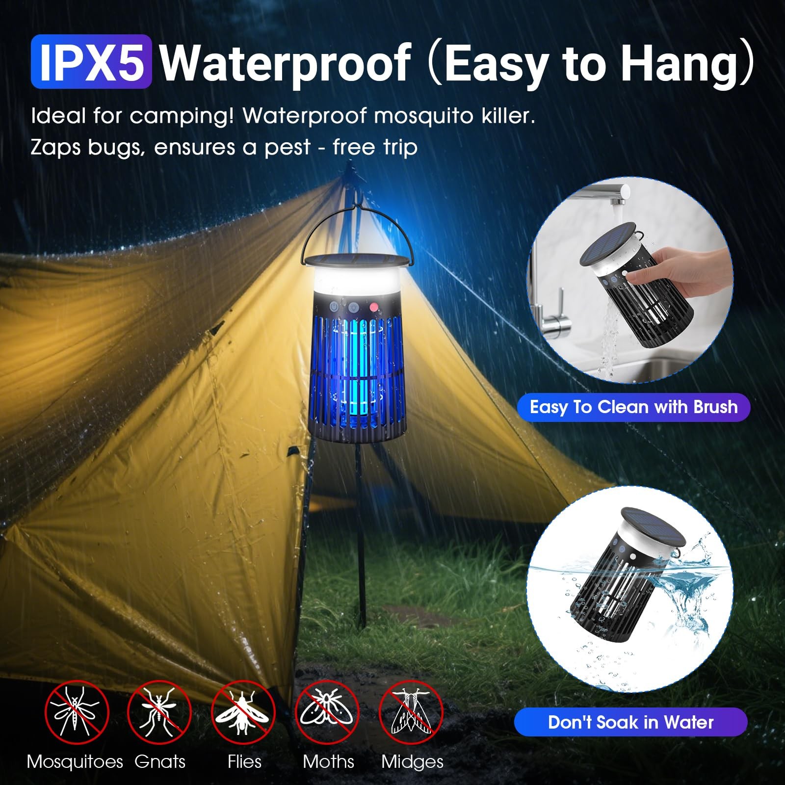 Solar Bug Zapper Outdoor, Portable Electric Mosquito Killer with Panel Sensor...