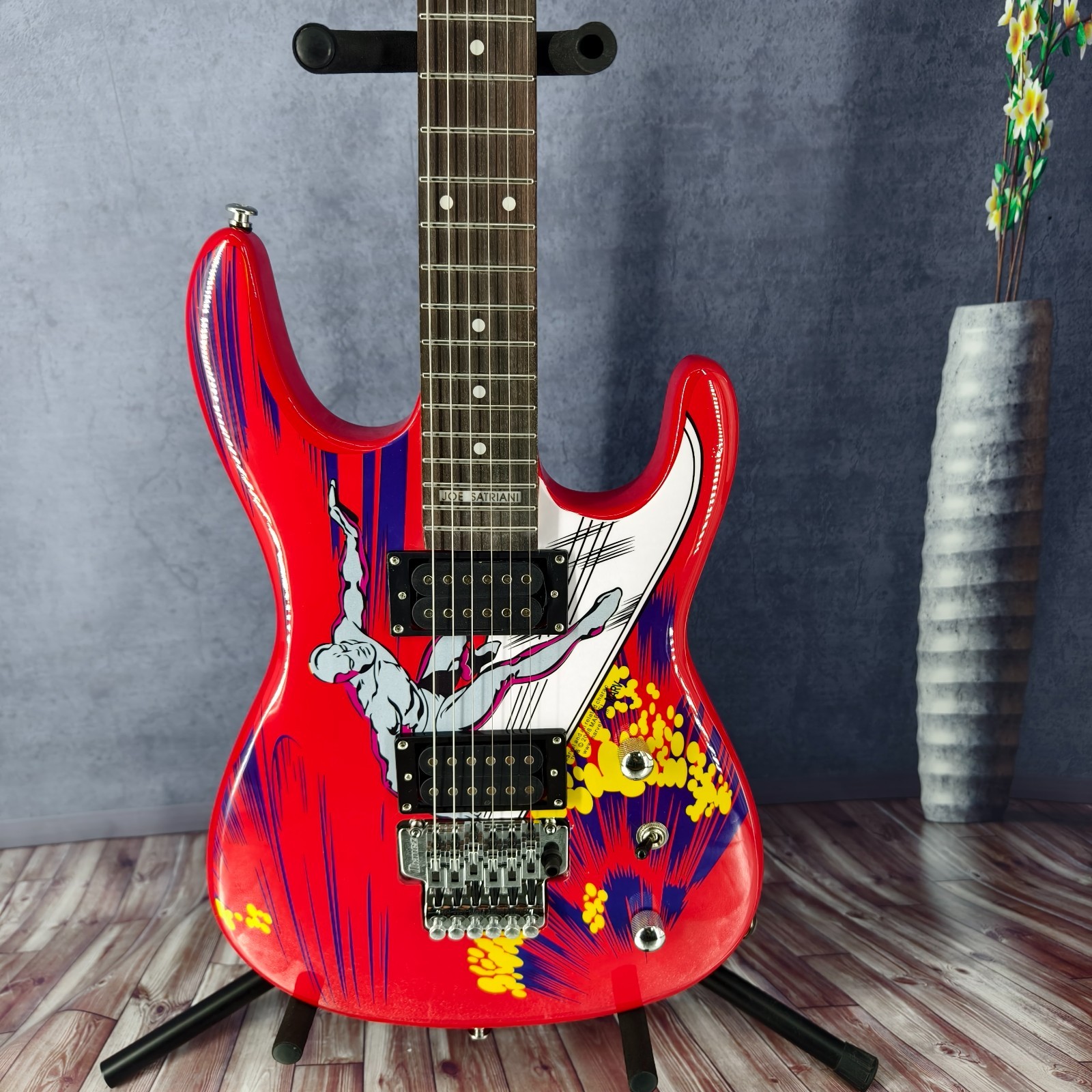 Joe Satriani Surfer Style Electric Guitar Gloss Red Surfer Graphic Chrome Hardwa