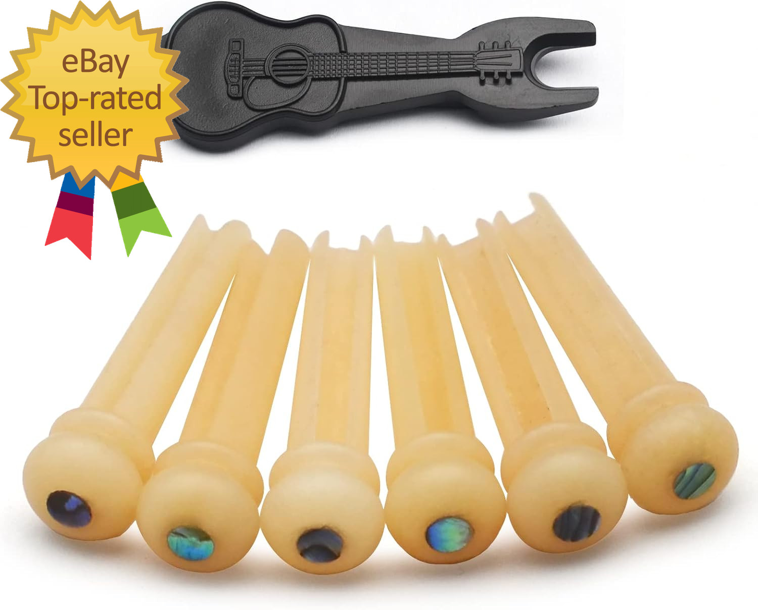 6Pcs Guitar Bone Bridge Pins Natural Bone Color Replacement Parts