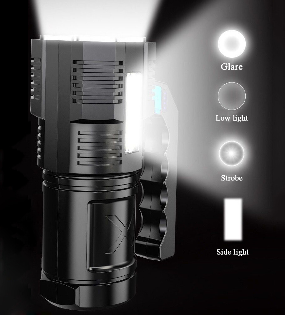 Powerful LED flashlight Tactical flashlight rechargeable work light 4 lighting