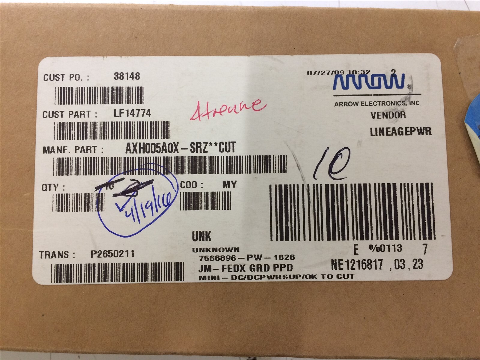 AXH005A0X-SRZ TYCO DC DC CONVERTER 0.8-3.6V 18W ROHS 1 UNIT