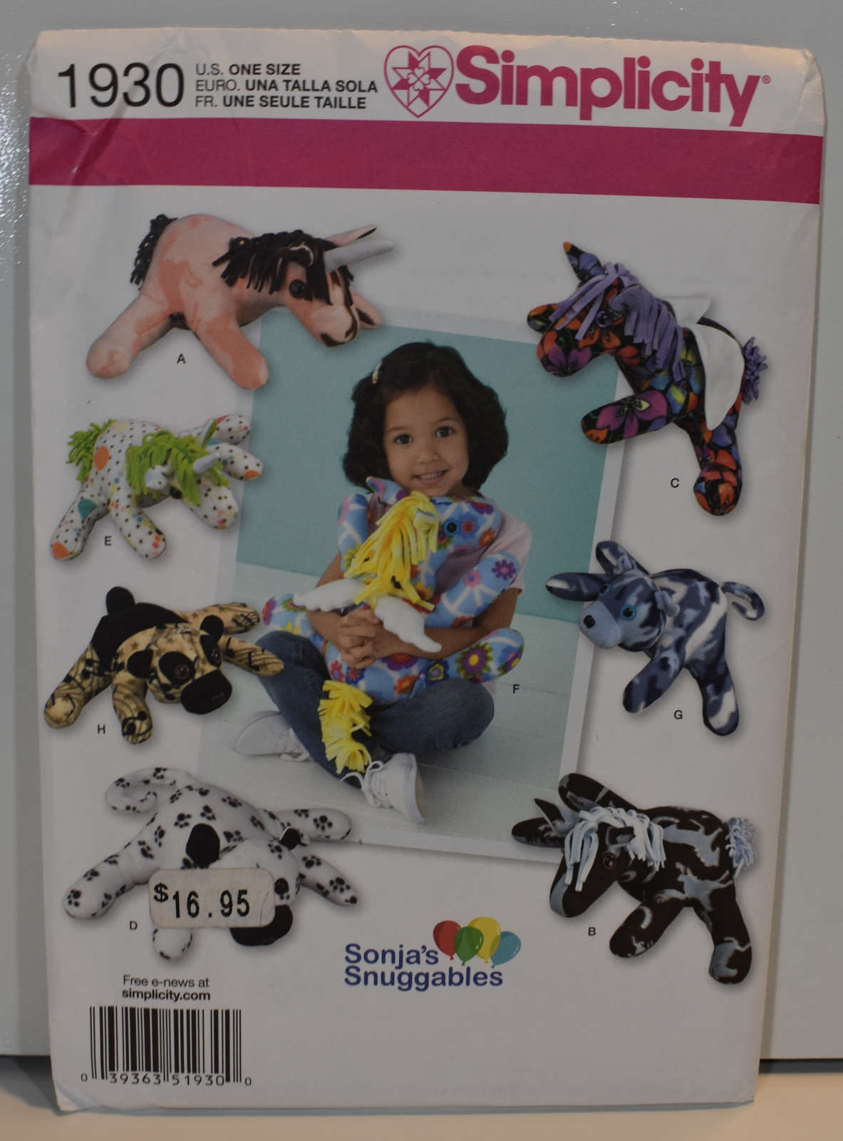 Simplicity 1930 Sewing Pattern Sonjas Snuggables Fleece Toy Plush Uncut