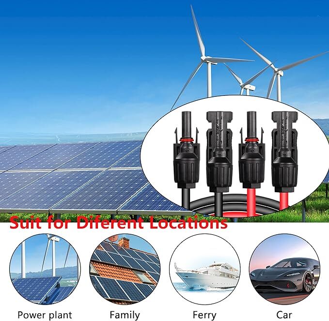 Black+Red 10 AWG Solar Panel Extension Cable Silicone Flexible Wire Connectors