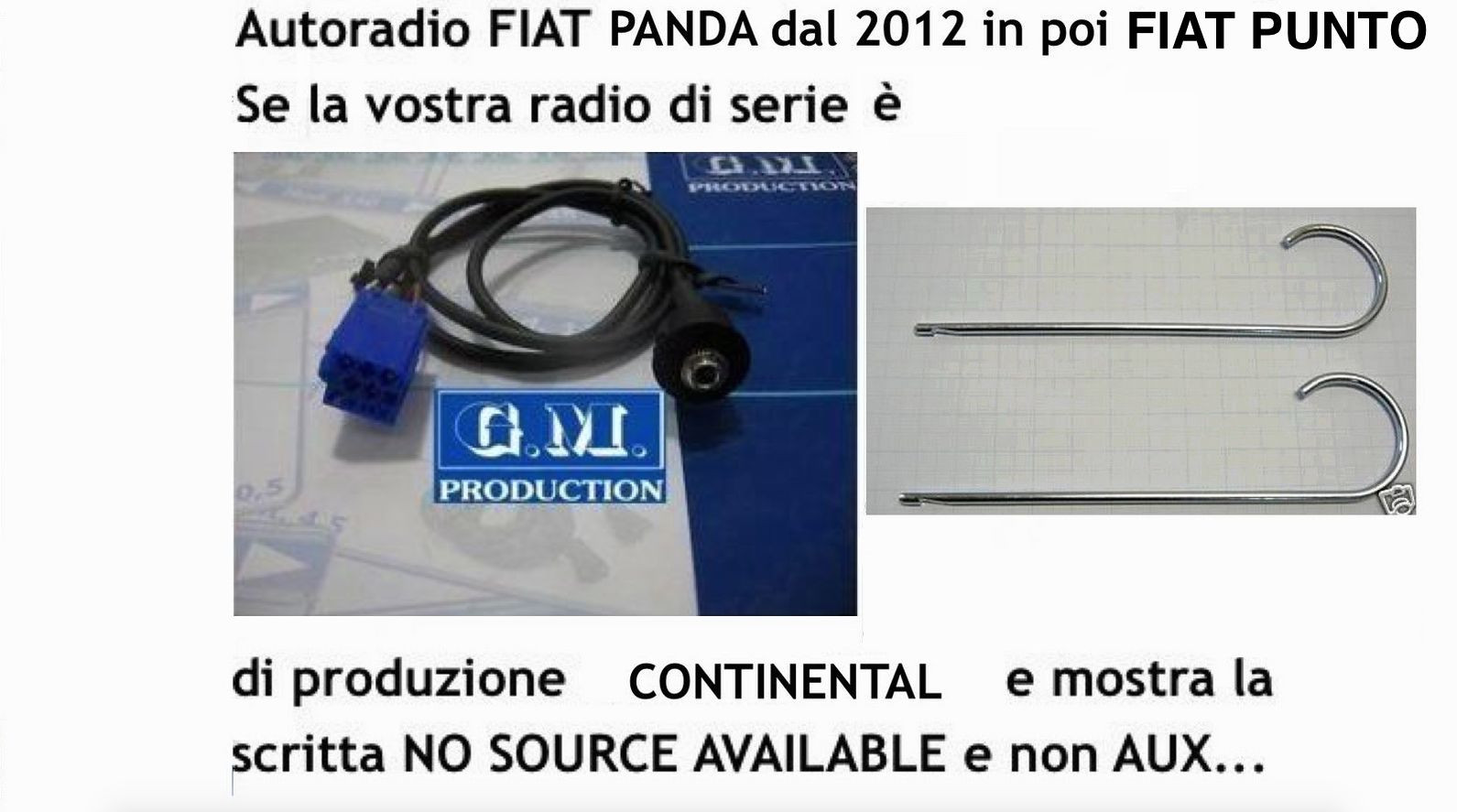 AUX Cable MP3 Panel Fiat Panda Punto 2013 Onwards With "NO SOURCE AVAILABLE" 1.4m