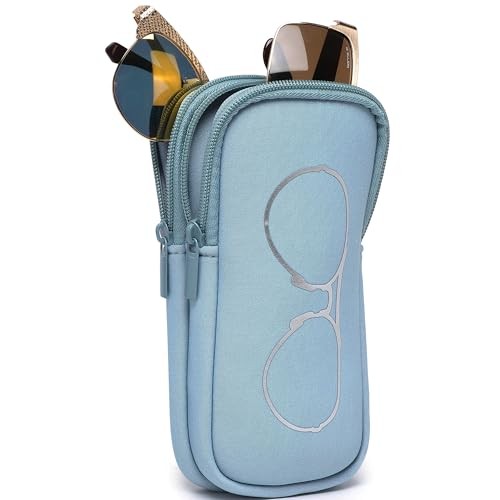 KKP Double Eyeglass Case | Sunglasses Cases with 2 Compartments Light Blue