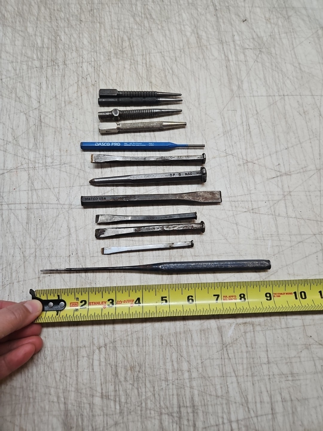 12 Assorted Small Chisels Center Punches Stanley Mayhew MAC Matco Dasco & More!