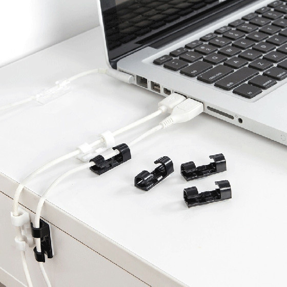 20 Self Adhesive Cable Clips for Wire Organization on All Surfaces, Black