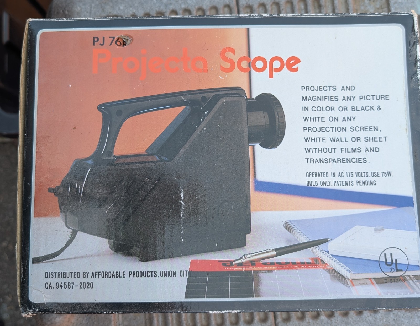 Vintage Projecta Scope PJ768 Image Projector W/ Original Box Tested