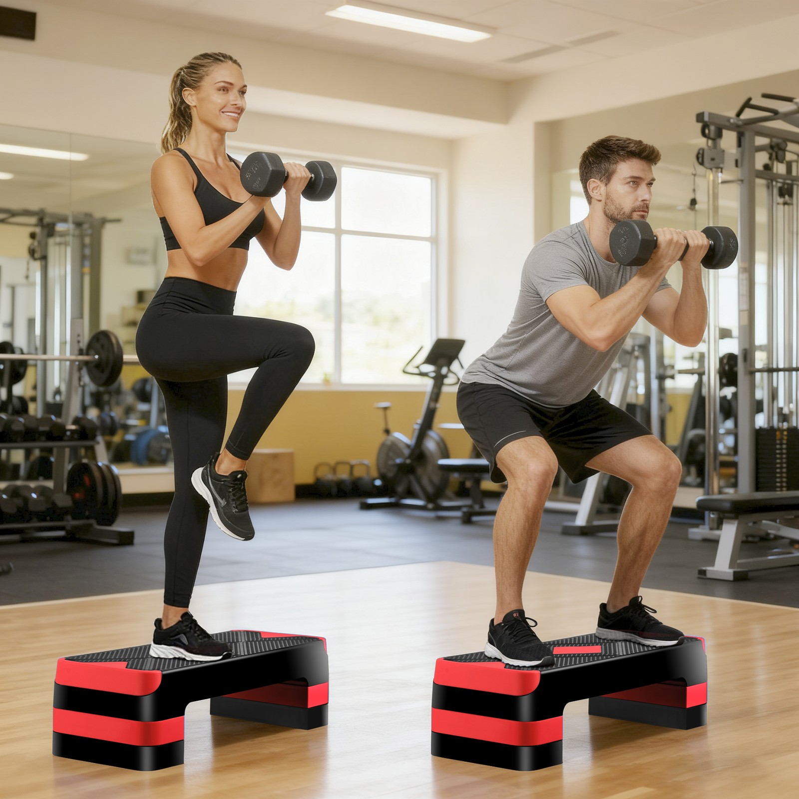 Adjustable Workout Aerobic Stepper Aerobic Exercise Step Platform for Gym Red