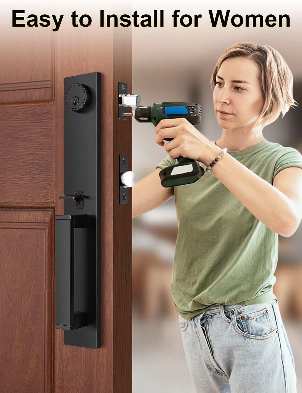 Front Door Lock Set, Full Escutcheon Front Door Handle Sets, Heavy Duty Entry...