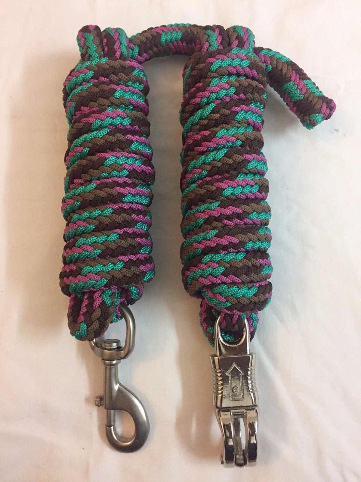 Western Set of 2 Nylon Braided and Knotted Horse Leads with Steel Snaps