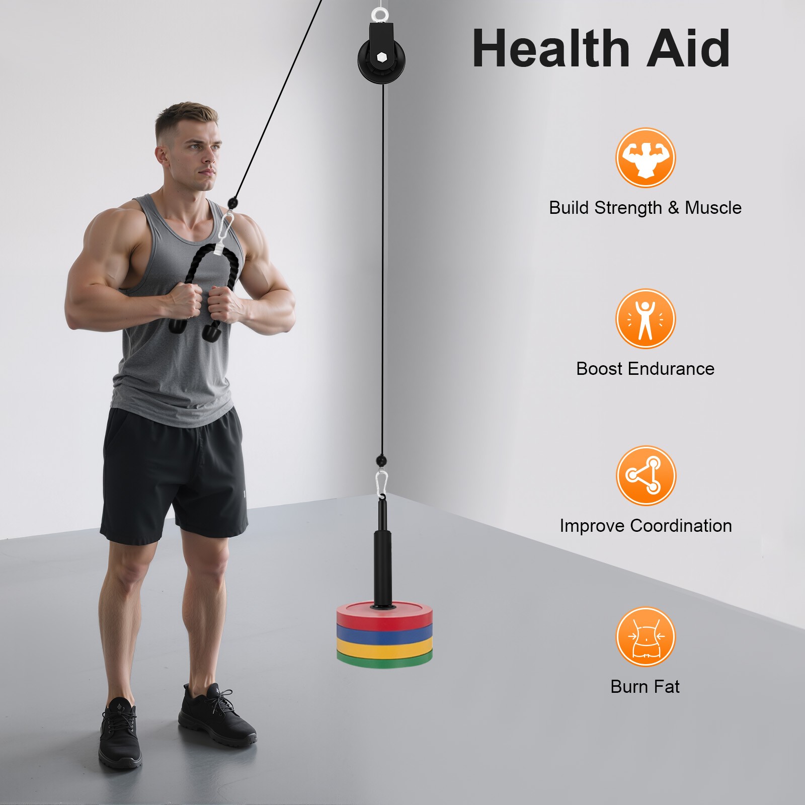 Fitness Cable LAT Pulley System Pull Down Machine Attachments Workout Equipment