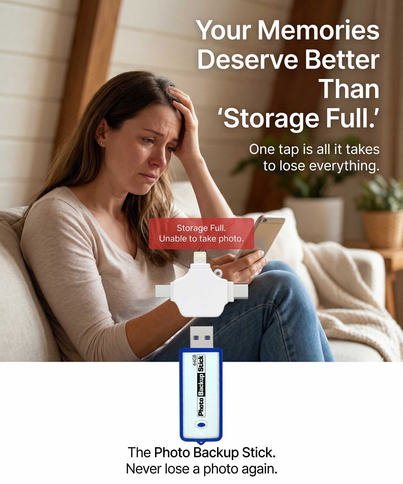 Photo Backup Stick Universal 64GB | Photo Stick for iPhone, Android, & Computers