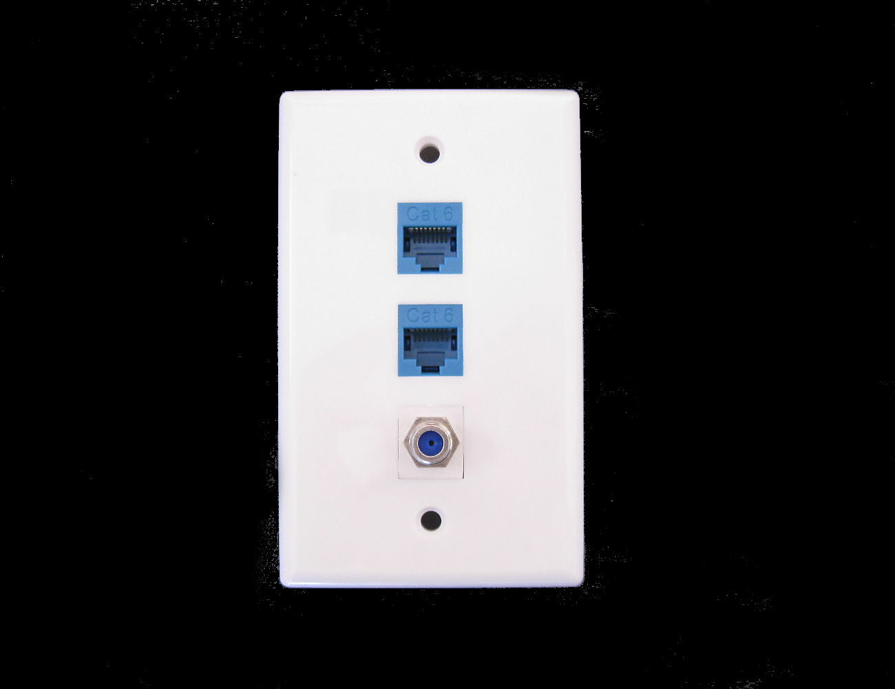 Ethernet Wall Plate 2 CAT6 F 3G Coax 3-Port Keystone Network Female to Female
