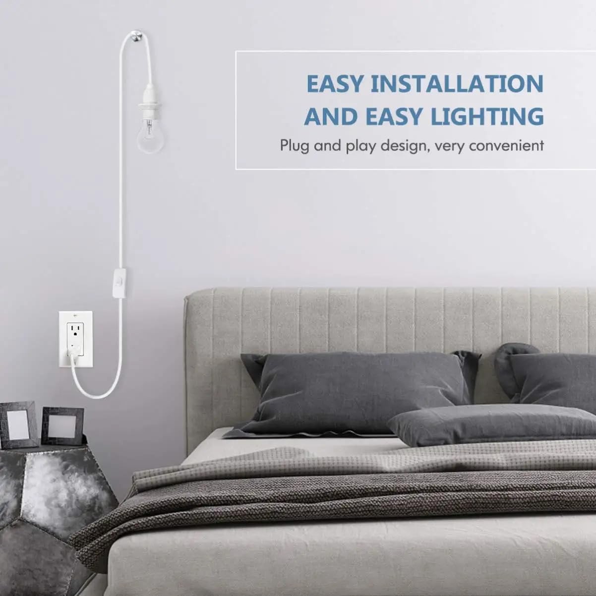 16FT Plug in Pendant Light Cord, Lamp Kit with E26/E27 Socket, white