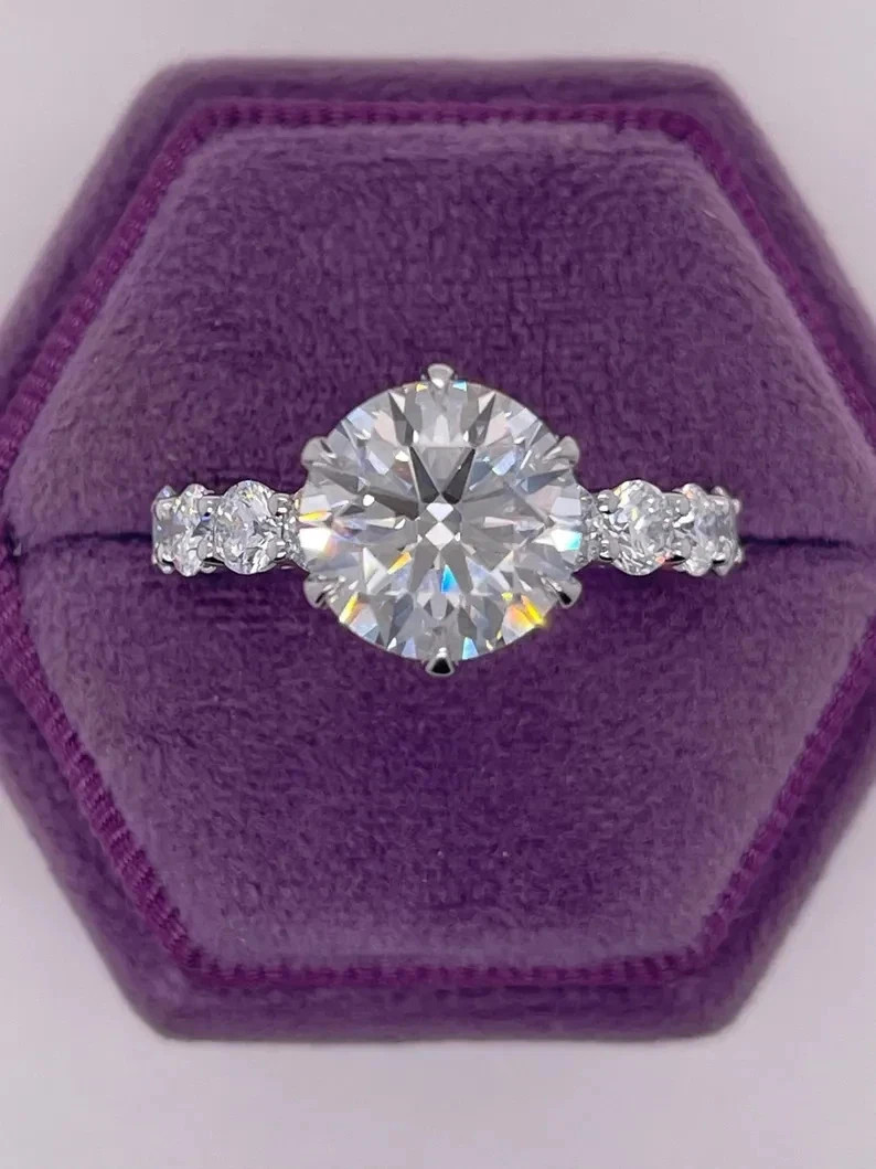 Round Cut White Moissanite 2.80 Ct Prong Engagement Ring 925 Sterling Silver