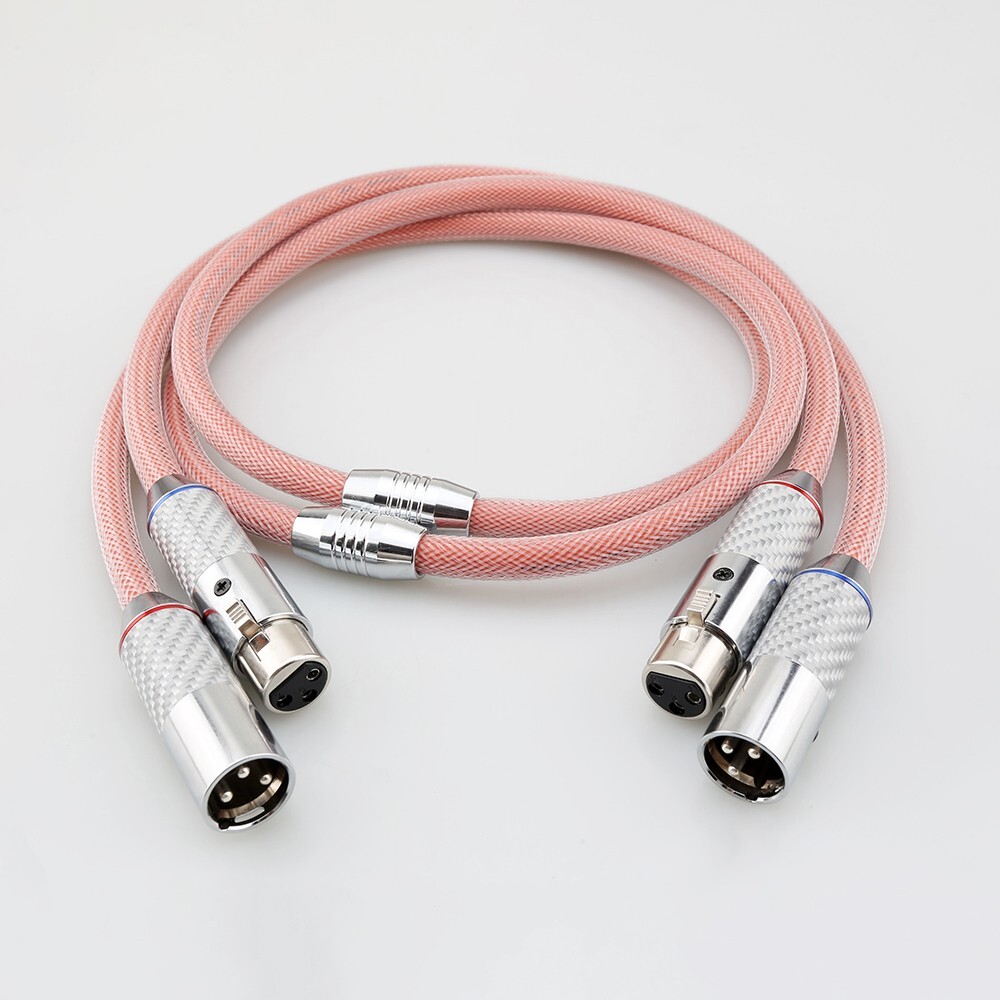 Pair 124cores Pure Solid Silver XLR Balanced Cable Hifi Audio Carbon Fiber Plug