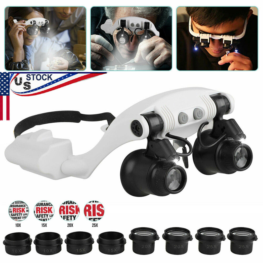 25X Magnifying Loupe Jewelry Eye Glass Magnifier LED Light Jewelers Loop Pocket