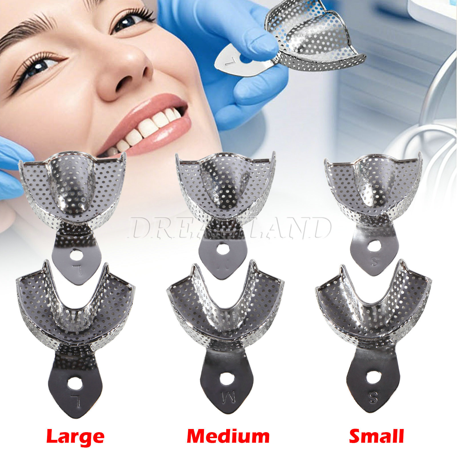 6pcs Dental Impression Trays Autoclavable Metal Stainless Steel S+M+L