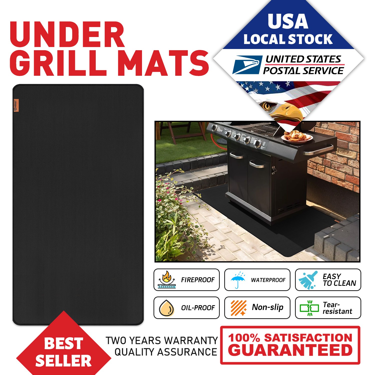 76x51inches Under Grill Mat for Outdoor Grill Double-Sided Fireproofing Deck Mat