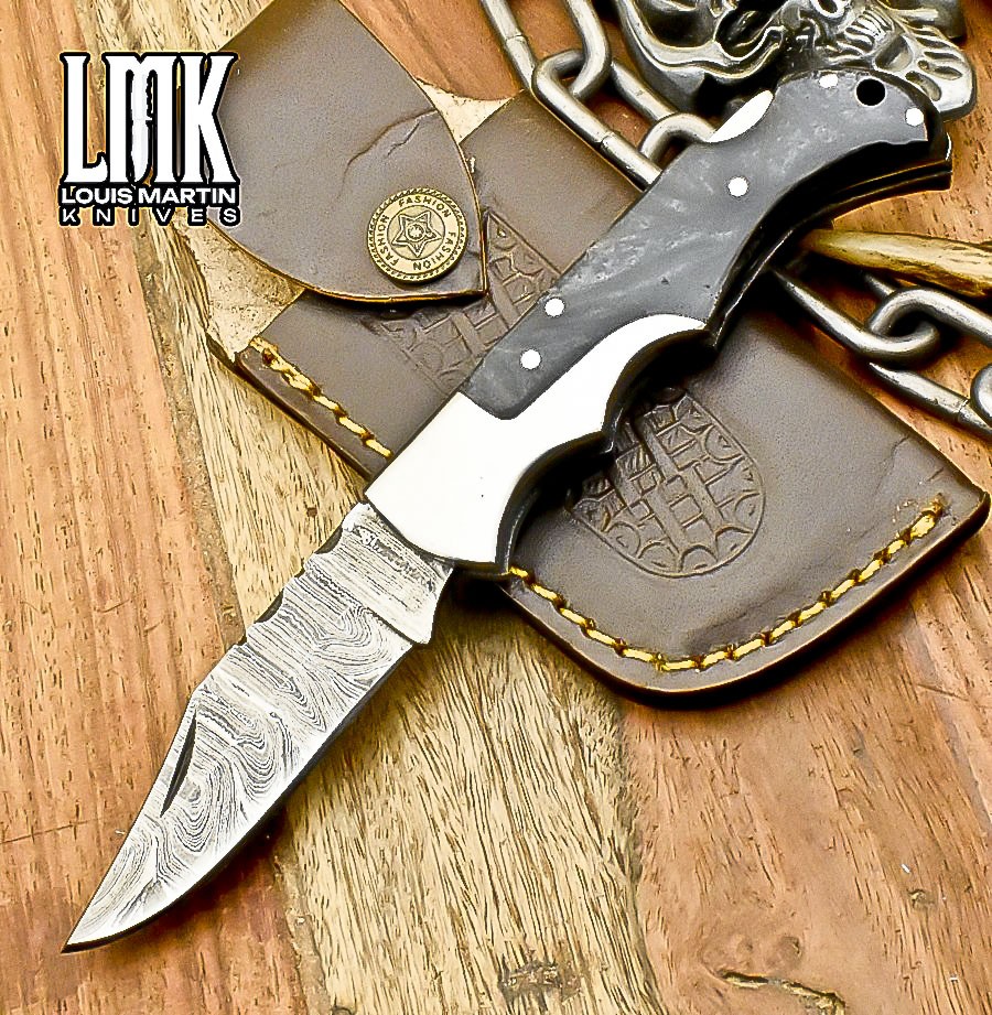 LMK Custom Twist Damascus Folding Knife Corain Back Lock Survival Best Selling