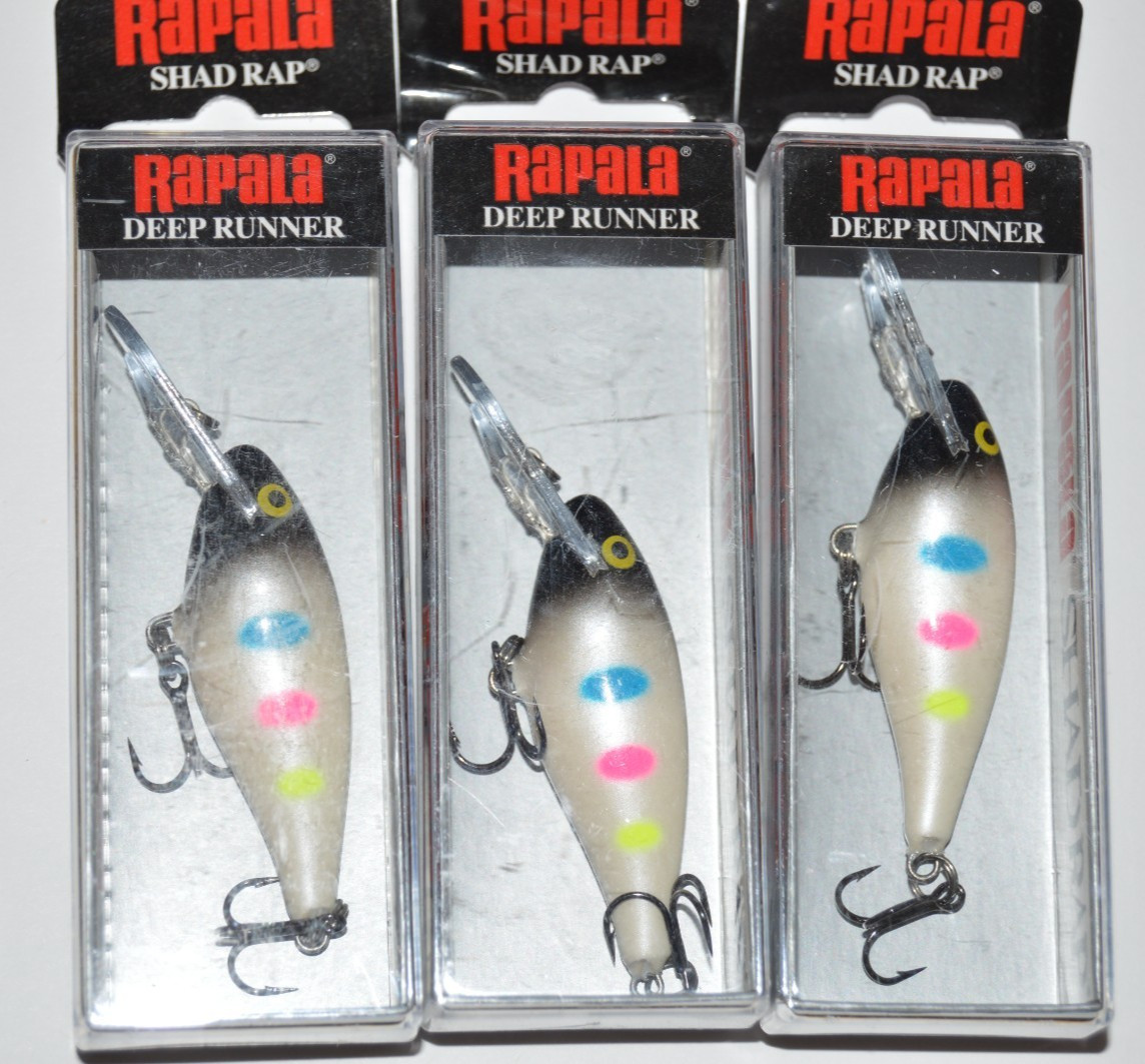 3 lures rapala shad rap sr-5 sr05 2" crankbait swims 4'-9' black wonderbread