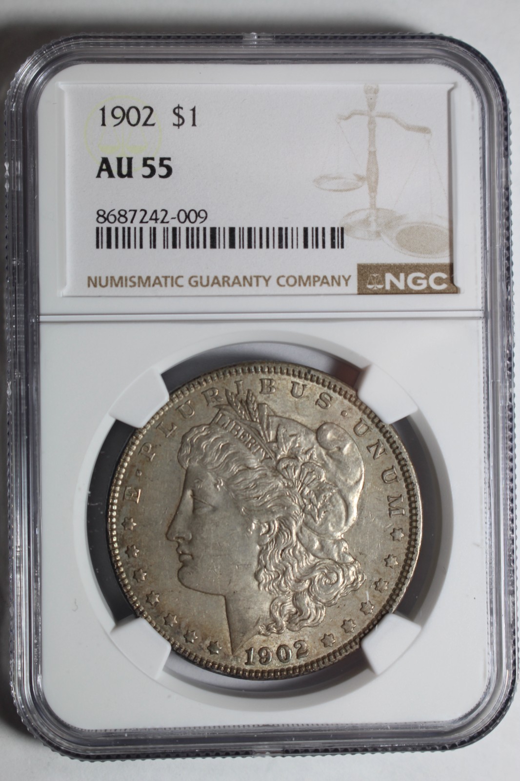 1902 Morgan Silver Dollar AU55 NGC #009