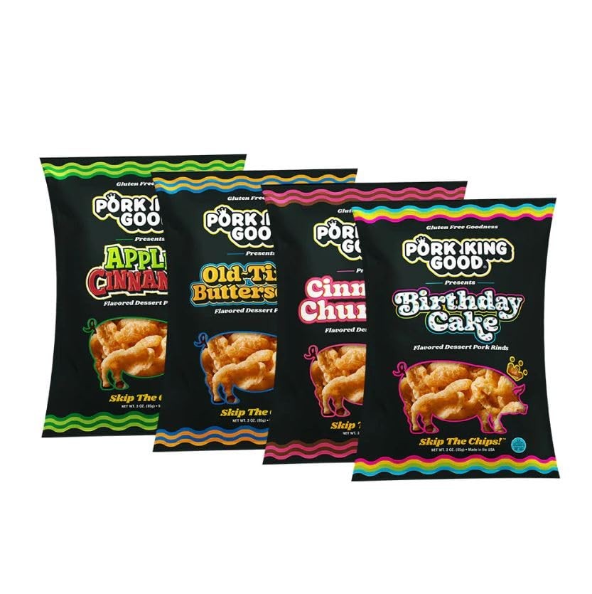 4 Bag Variety Pack of Sweet & Salty Dessert Flavored Pork Rinds - 3 oz (Varie...