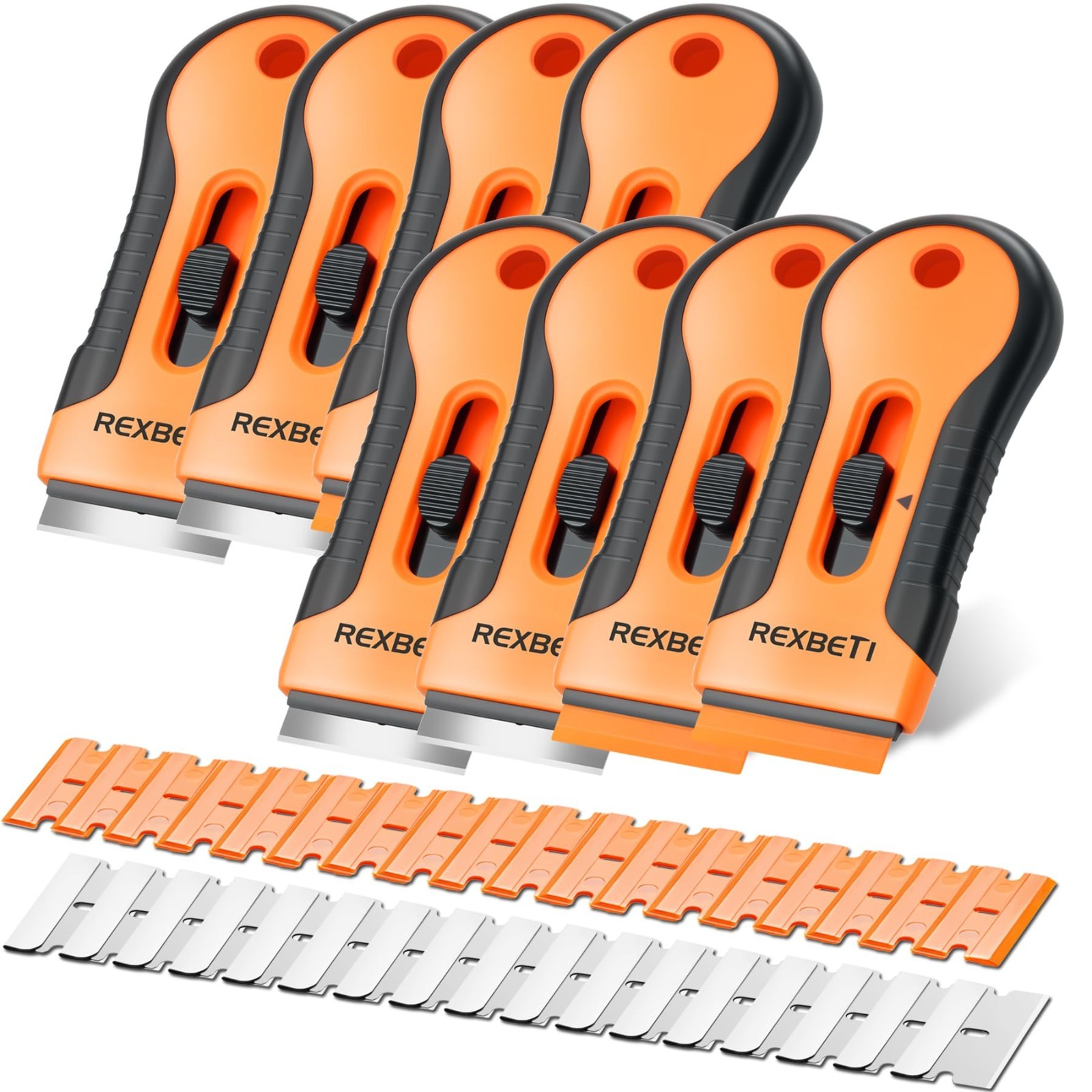 8 Pack Razor Blade Scraper Set - 240 Blades for Cleaning, Cooktop, Paint & Glass