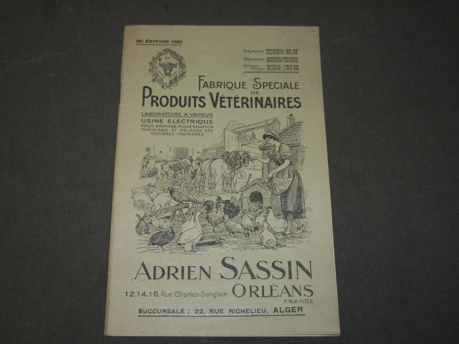 1923 ADRIEN SASSIN ORLEANS PRODUITS VETERINAIRES FRENCH CATALOGUE - FR 1396