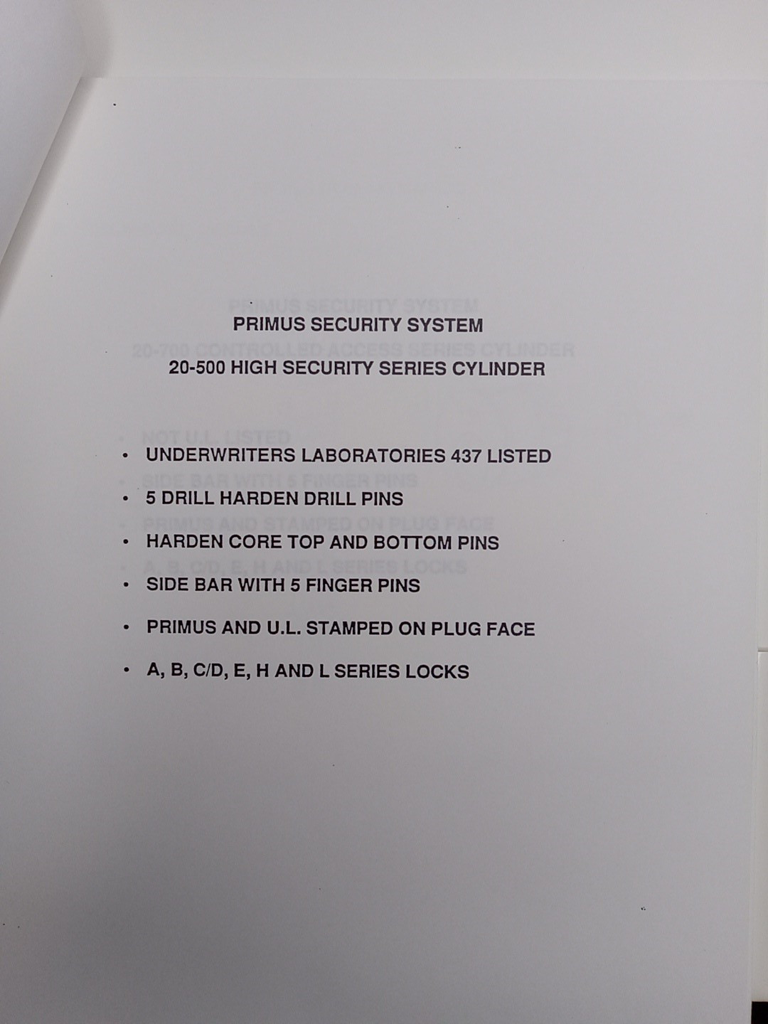 Schlage Primus Lock Users Manual Sales? Folder +